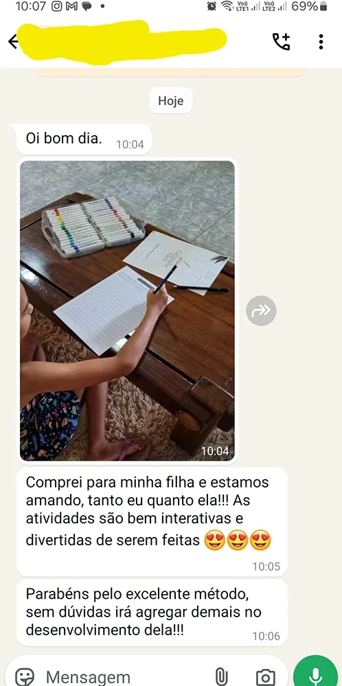 Conversa de WhatsApp de uma mãe praticando com a filha